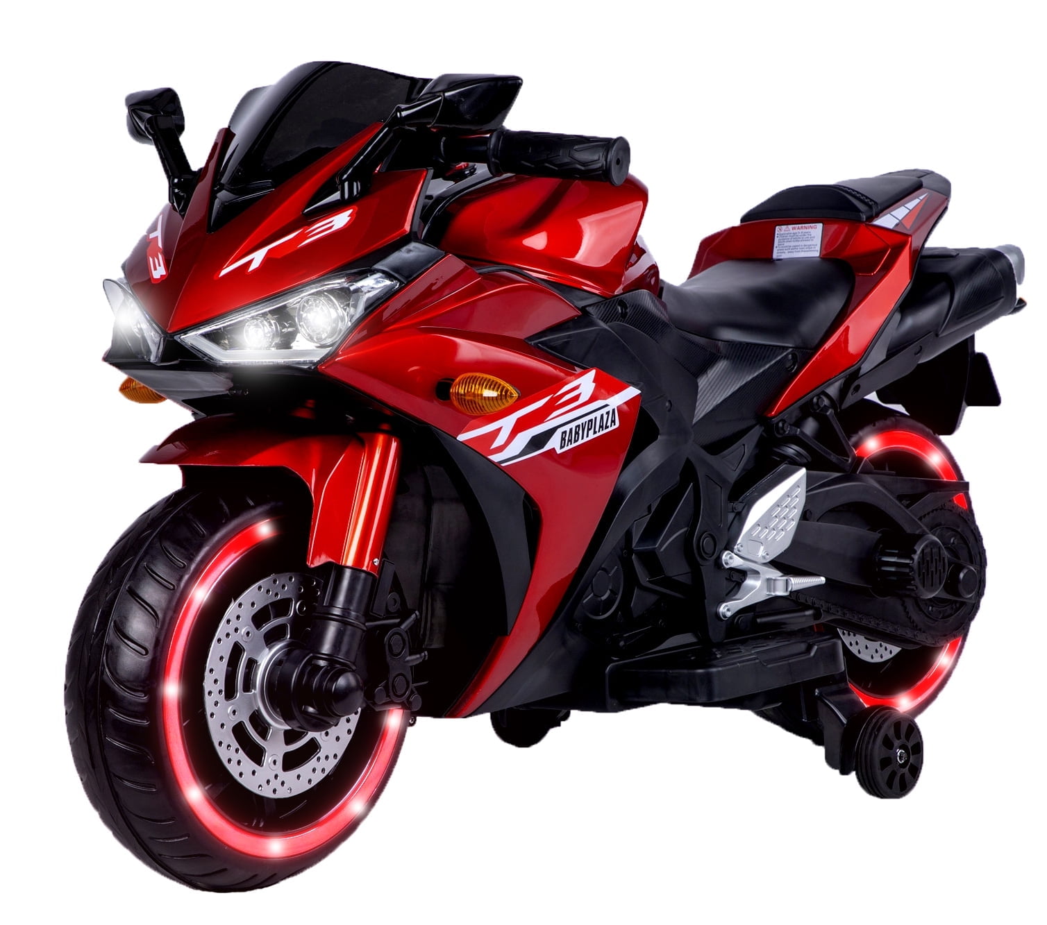 HONGLONG 12V Kids Toys Motorcycle, Electric Ride on Toys with Training Wheels,Manual Throttle, for 3-6 Years Boys Girls, Red